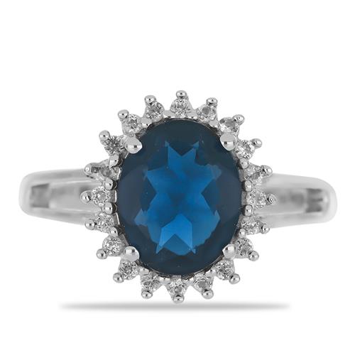 BUY NATURAL BLUE KYANITE WITH WHITE ZIRCON GEMSTONE CLASSIC RING IN 925 SILVER